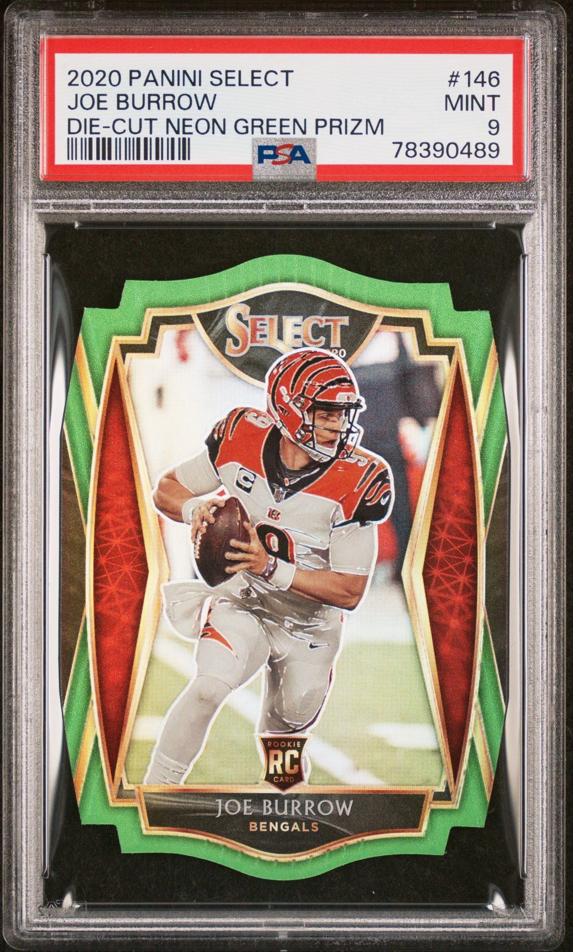 2020 Panini Select Joe Burrow #146 (Die-Cut Neon Green Prizm) Mint 9 front