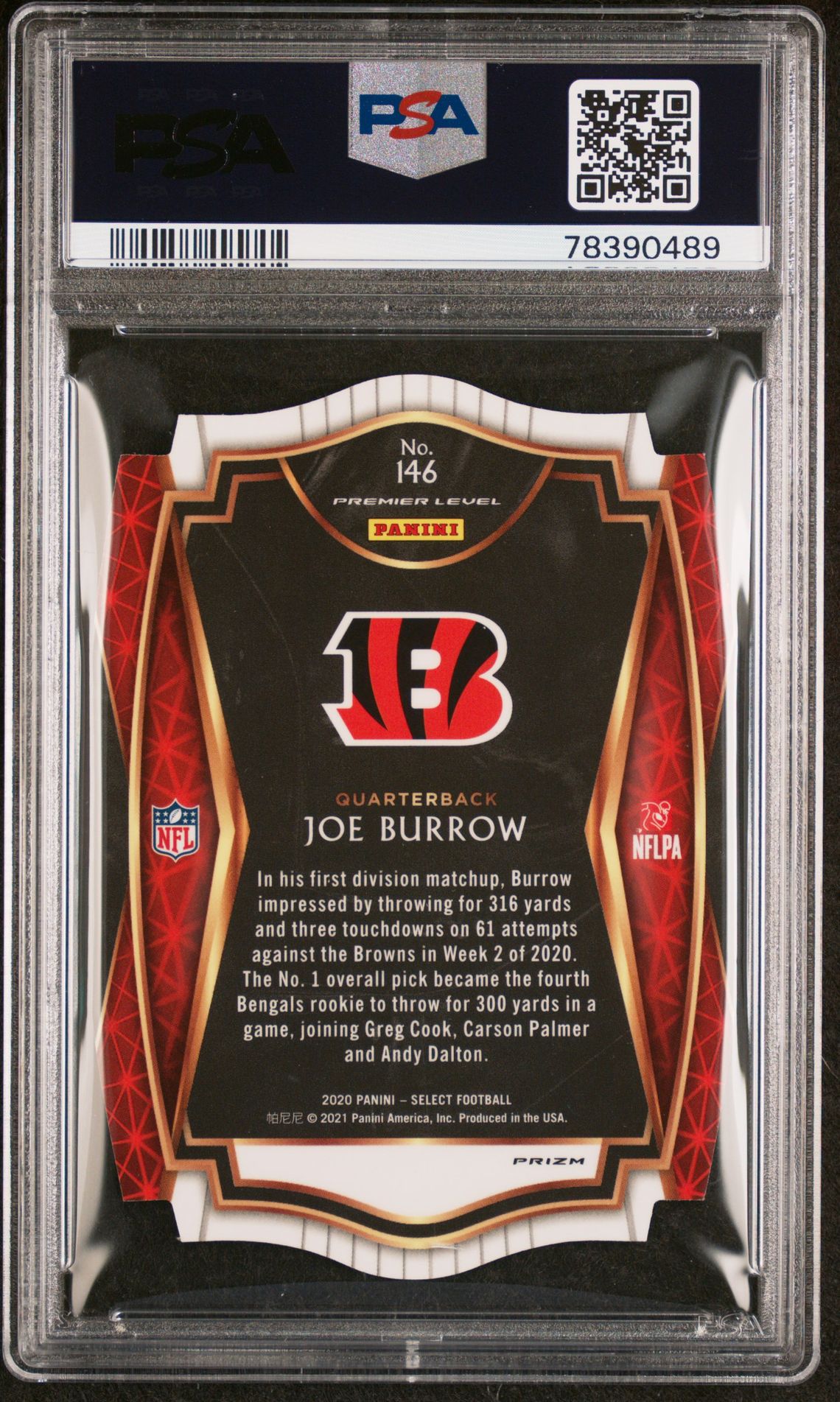 2020 Panini Select Joe Burrow #146 (Die-Cut Neon Green Prizm) Mint 9 back