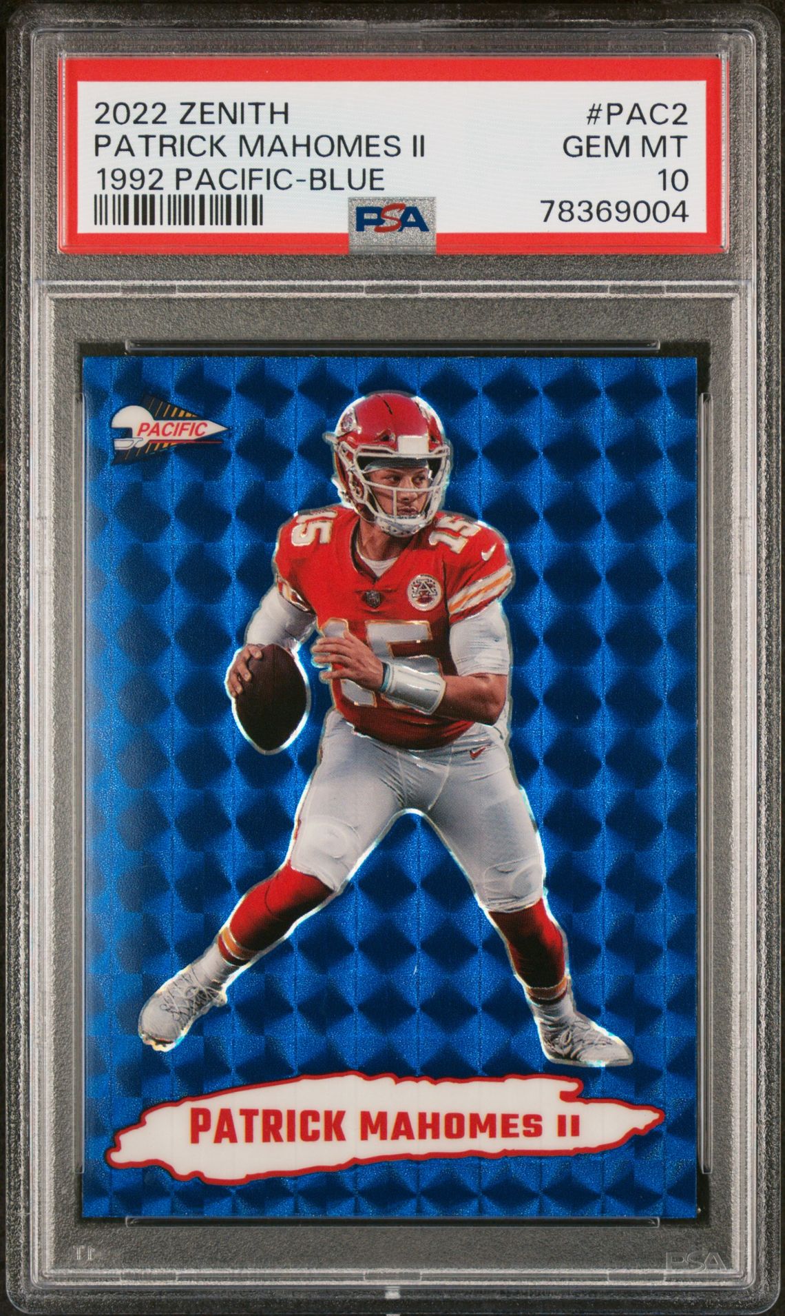 2022 Panini Zenith 1992 Pacific Patrick Mahomes Ii #Pac2 (1992 Pacific-Blue) Gem Mt 10 front