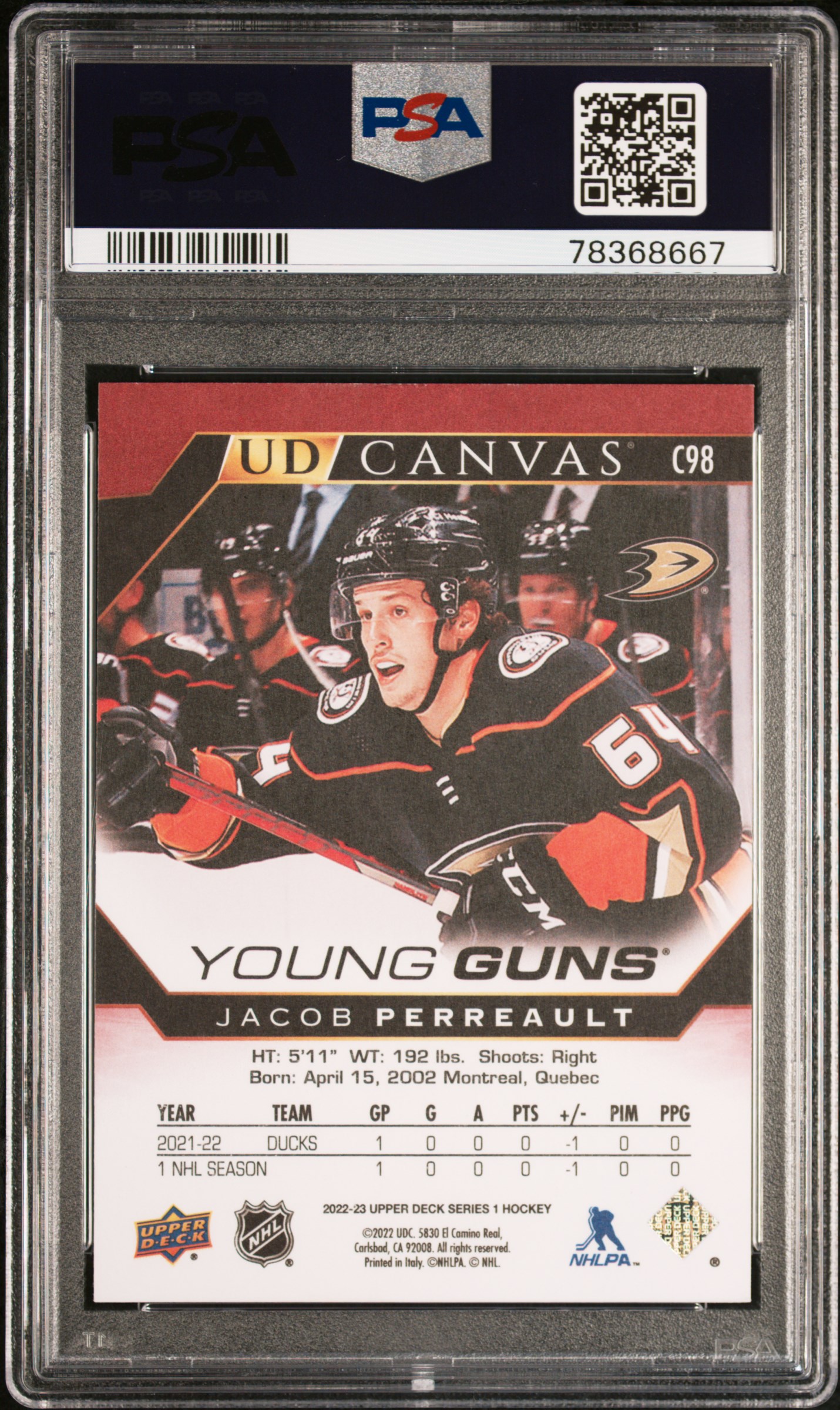 2022 Upper Deck Ud Canvas Jacob Perreault #C98 (Ud Canvas) Gem Mt 10 back