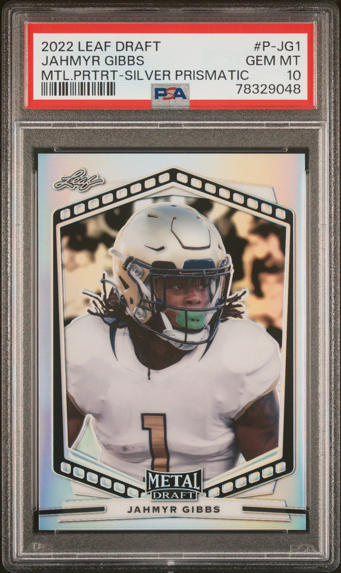 2022 Leaf LEAF DRAFT METAL PORTRAIT MTL.PRTRT-SILVER PRISMATIC #P-JG1 Jahmyr Gibbs front