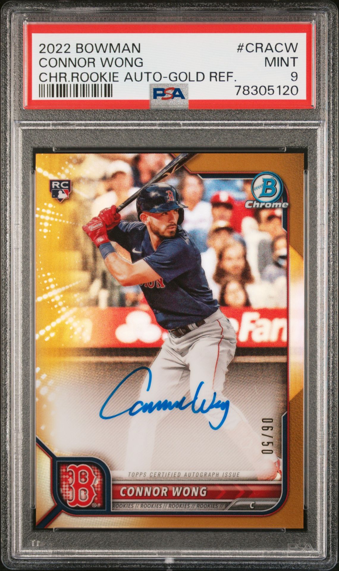 2022 Bowman BOWMAN CHROME ROOKIE AUTOGRAPHS CHR.ROOKIE AUTO-GOLD REF. #CRACW Connor Wong front