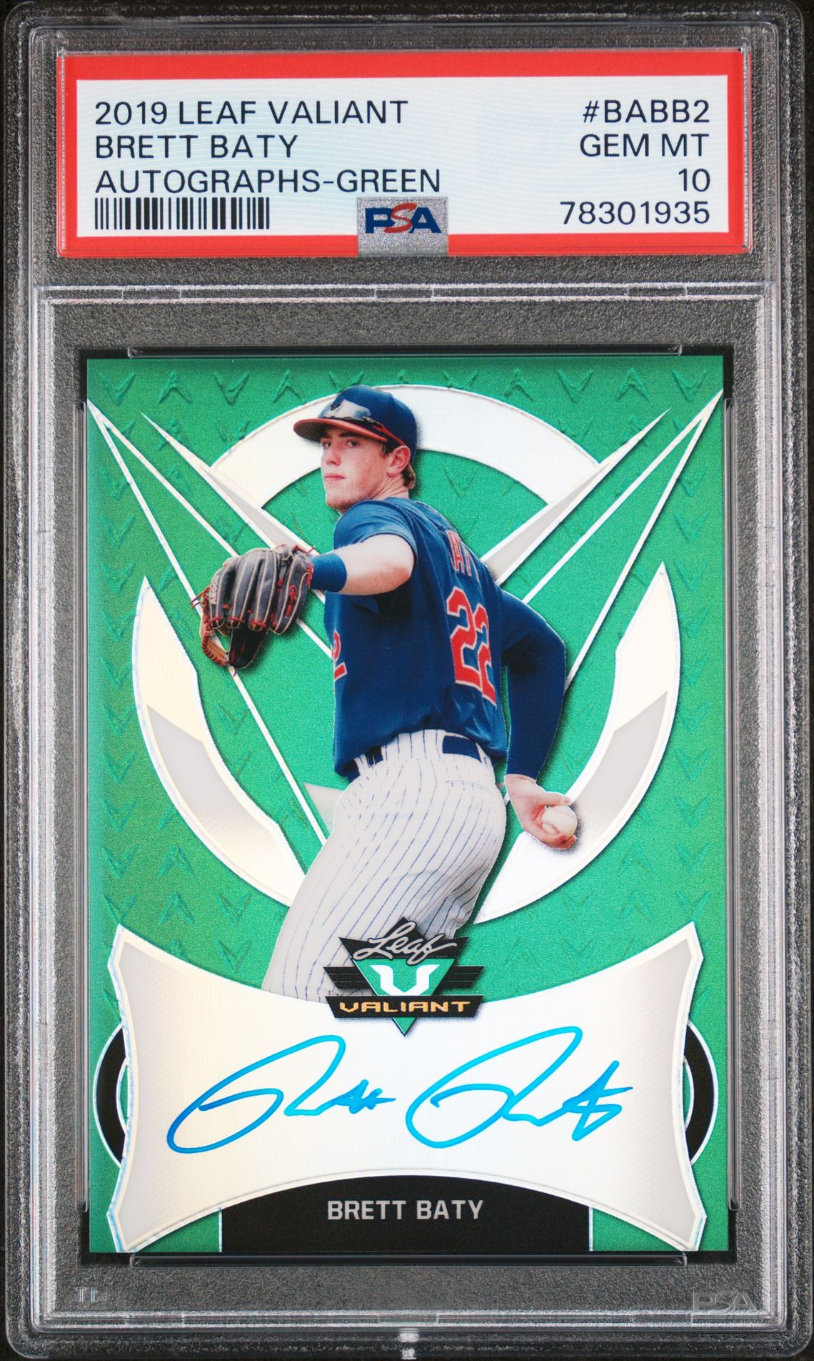2019 Leaf LEAF VALIANT AUTOGRAPHS GREEN #BABB2 Brett Baty front