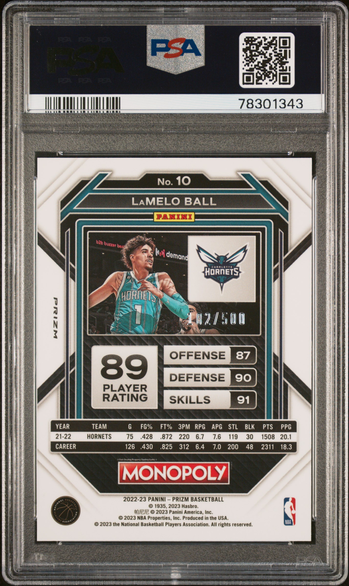2022 Panini Prizm Monopoly Lamelo Ball #10 (Gold Money Shimmer) Gem Mt 10 back