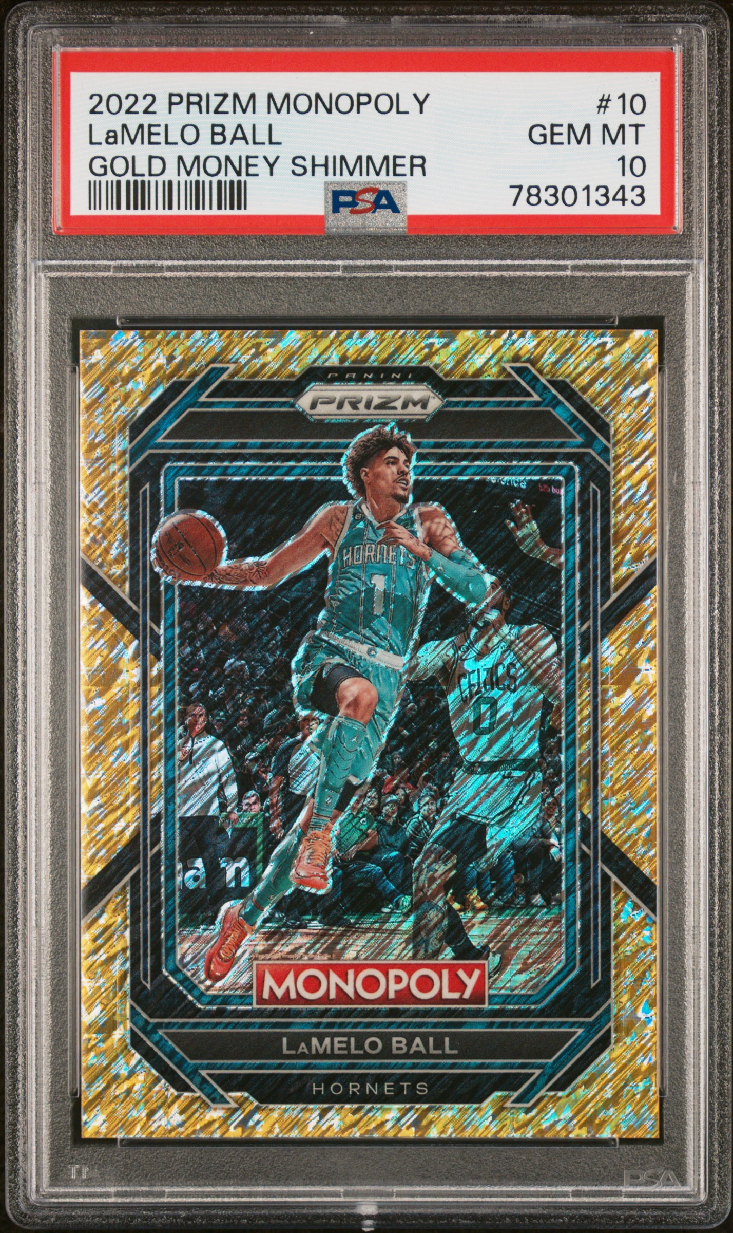 2022 Panini Prizm Monopoly Lamelo Ball #10 (Gold Money Shimmer) Gem Mt 10 front