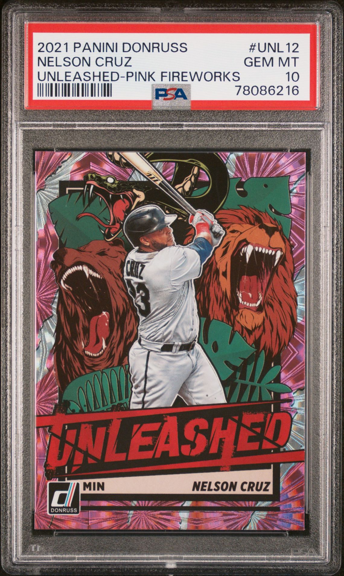 2021 Panini PANINI DONRUSS UNLEASHED PINK FIREWORKS #UNL12 Nelson Cruz front
