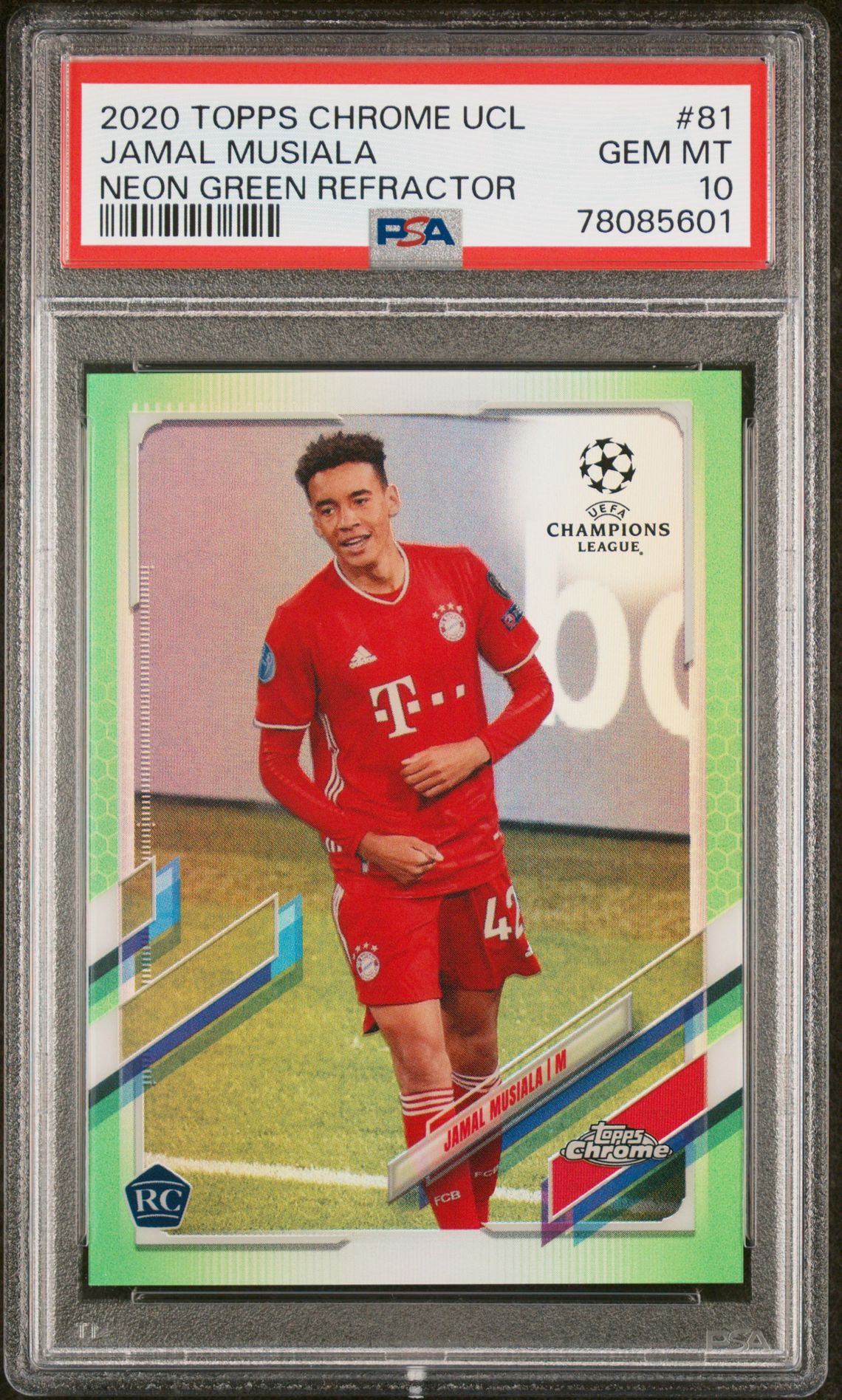 2020 Topps Chrome Uefa Champions League Jamal Musiala #81 (Neon Green Refractor) Gem Mt 10 front