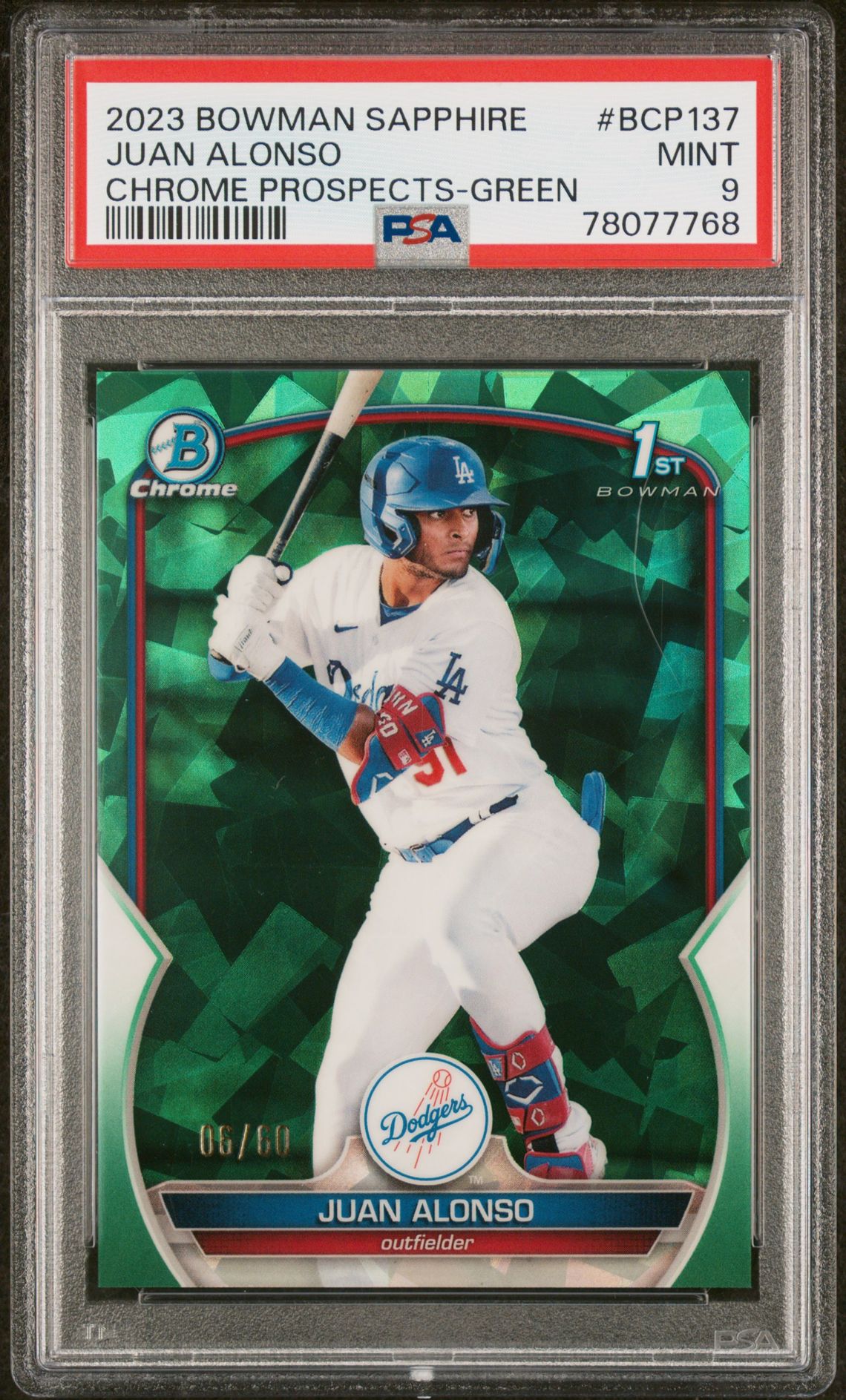 2023 Bowman BOWMAN SAPPHIRE EDITION CHROME PROSPECTS GREEN #BCP137 Juan Alonso front