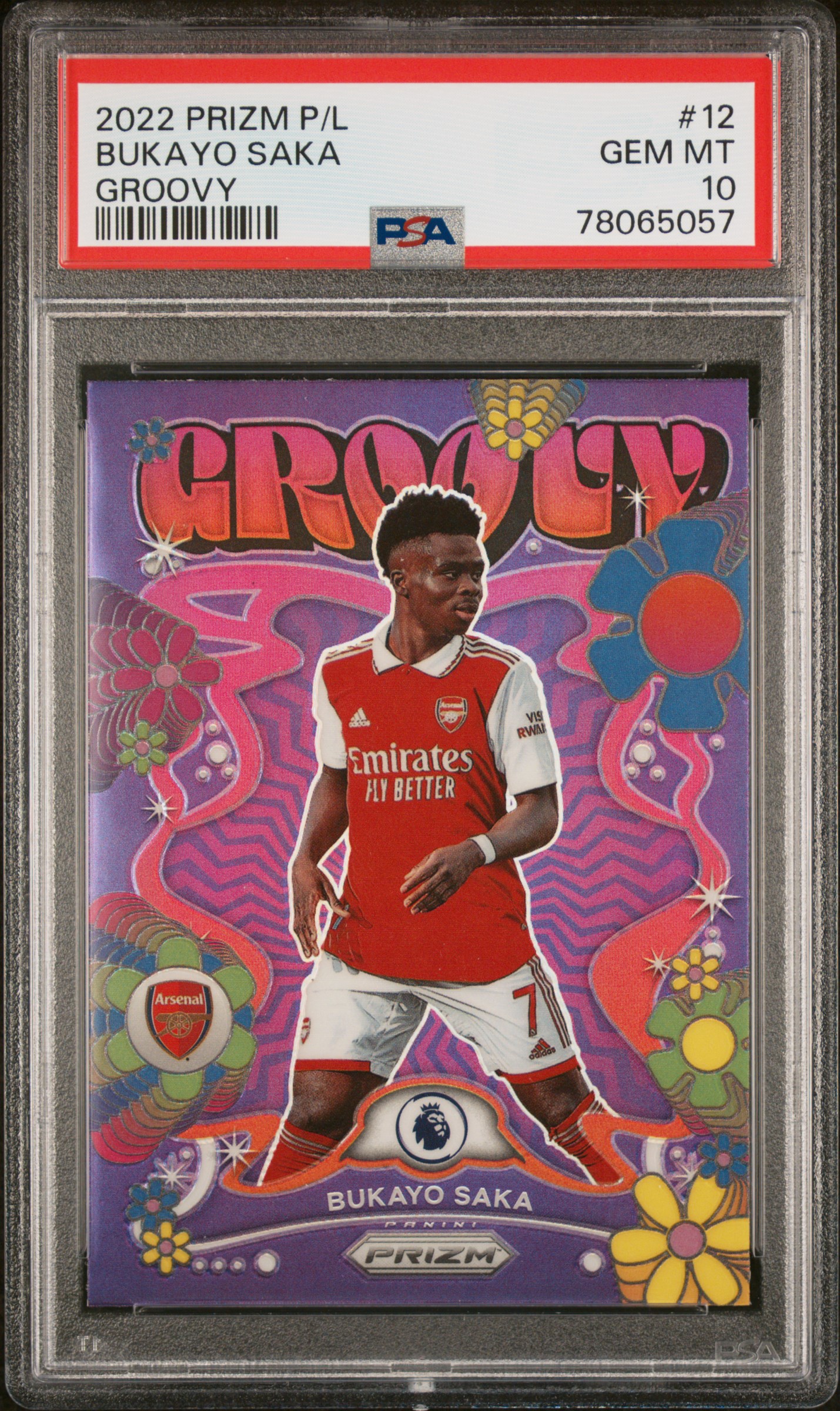 2022-23 Panini Prizm Premier League Groovy 12 Bukayo Saka – PSA GEM MT 10