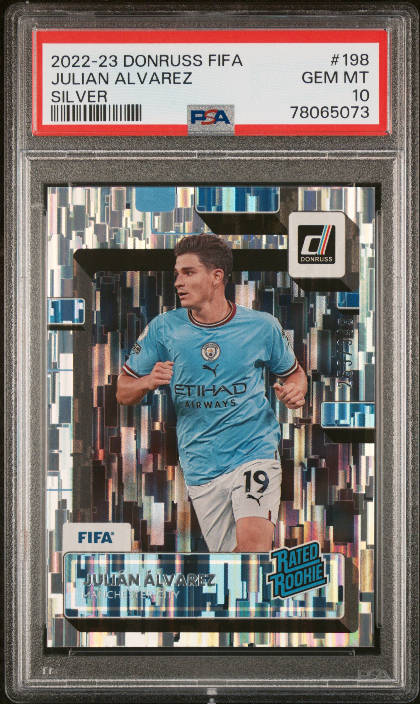 2022-23 Panini Donruss FIFA Silver #198 Julian Alvarez Rookie Card (#254/349) - PSA GEM MT 10