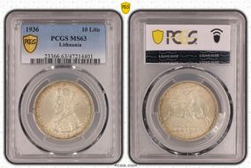 1936 10 Litu KM-83  Ag MS63