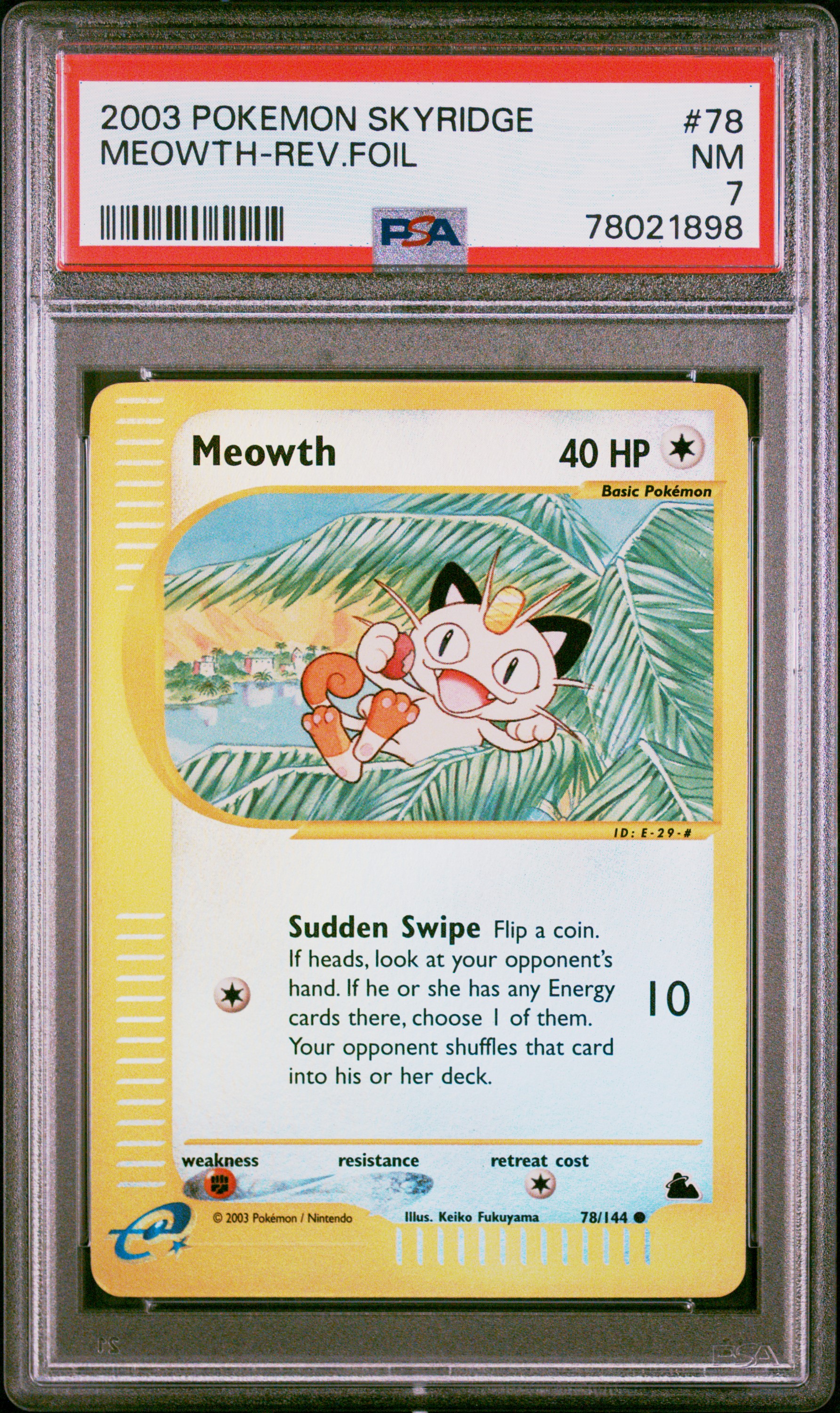 2003 Pokemon Skyridge #78 Meowth-Reverse Foil – PSA NM 7