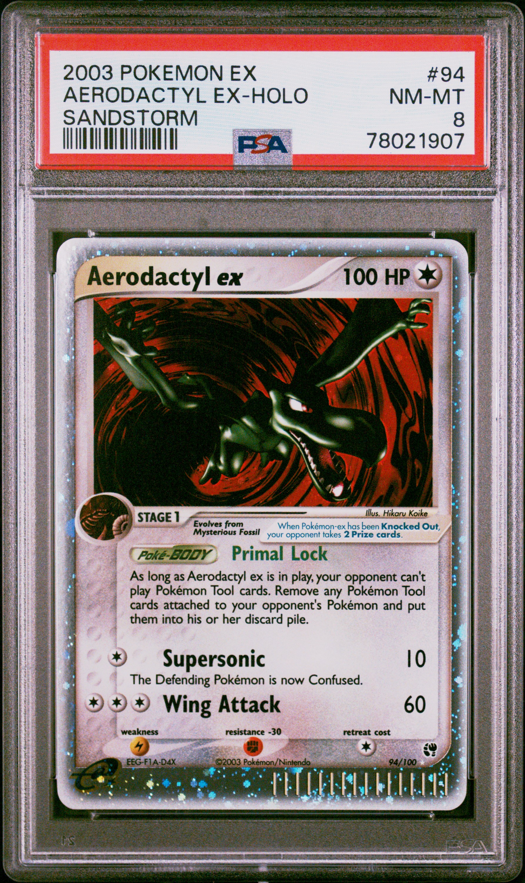 2003 Pokemon Ex Sandstorm #94 Aerodactyl Ex-Holo – PSA NM-MT 8