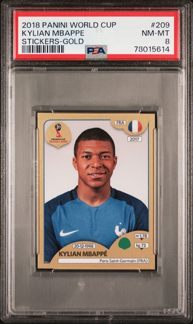 2018 Panini World Cup Stickers Gold #209 Kylian Mbappe Rookie Card