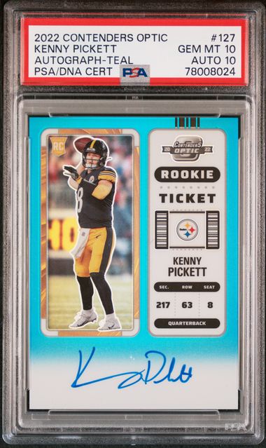 2022 Panini Contenders Optic Rookie Ticket Autograph Green Pulsar #127 Kenny  Pickett Signed Rookie Card (#08/30) - Jersey Number - PSA GEM MT 10,  PSA/DNA GEM MT 10 - Pop 1 on Goldin Auctions