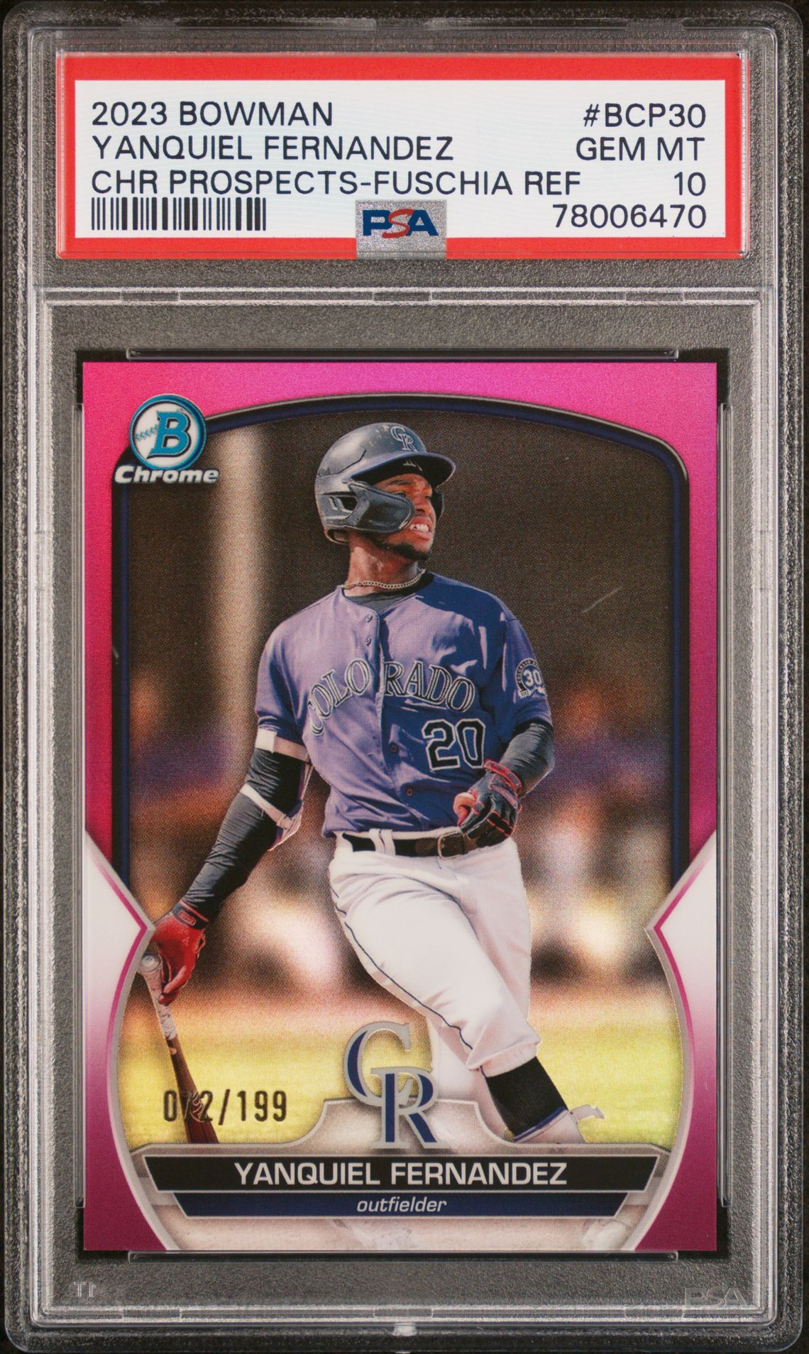 2023 Bowman BOWMAN CHROME PROSPECTS CHR PROSPECTS-FUSCHIA REF #BCP30 Yanquiel Fernandez front