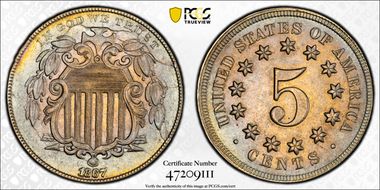 1867 5C No Rays AU58