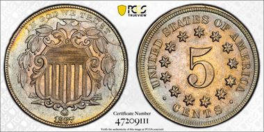 1867 5C No Rays AU58+