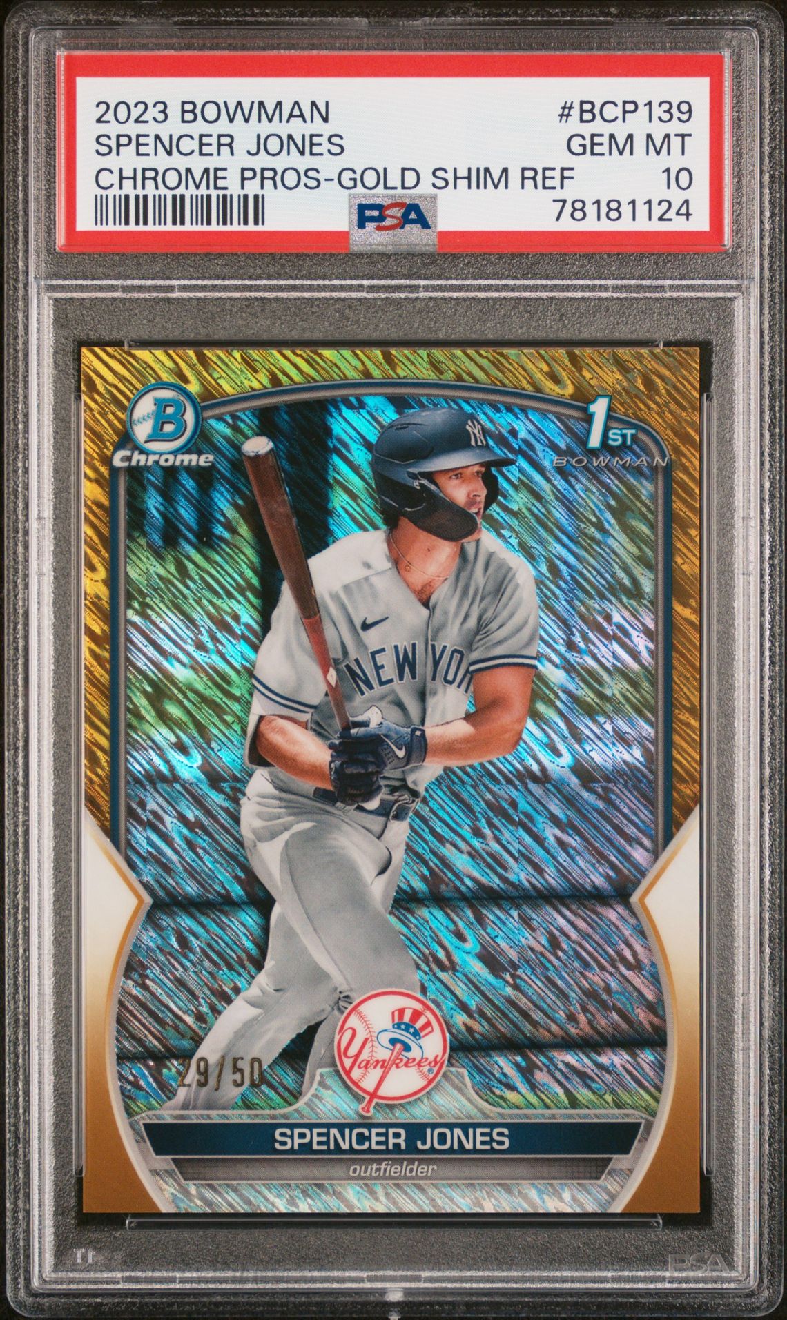 2023 Bowman BOWMAN CHROME PROSPECTS GOLD SHIMMER #BCP139 Spencer Jones front