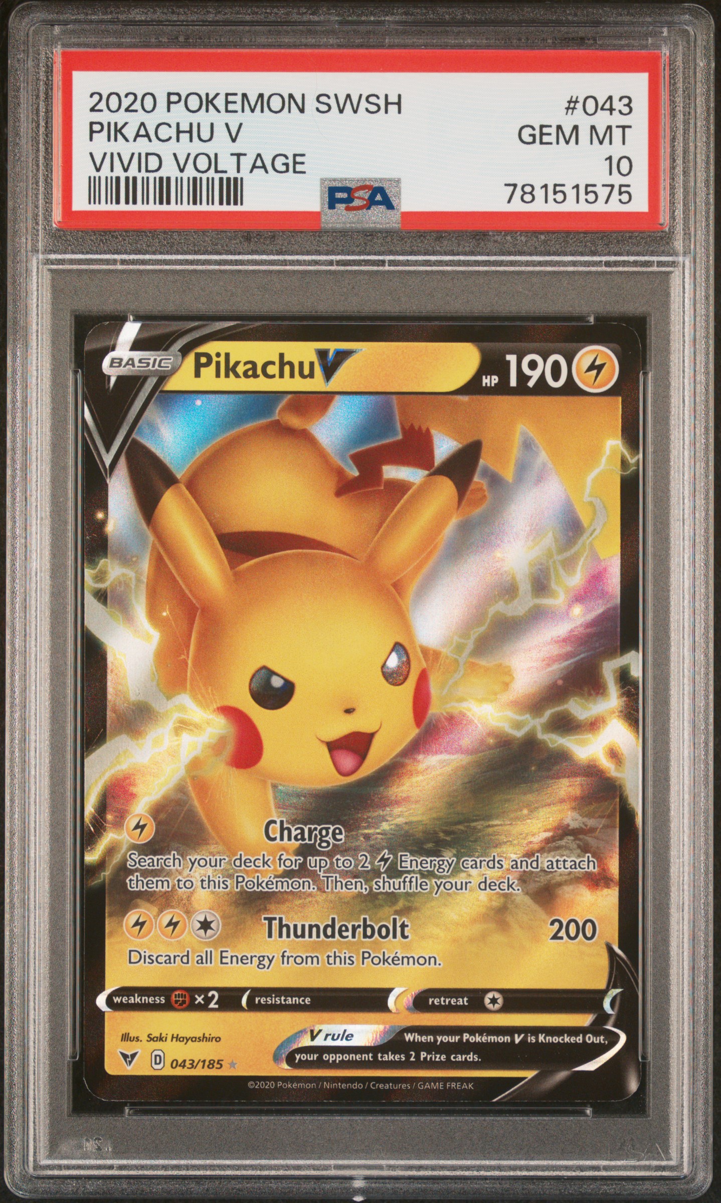 2020 #043 Pikachu V PSA 10 Sword & Shield Vivid Voltage