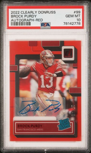 2022 Panini Clearly Donruss Autograph Red #99 Brock Purdy Rookie Card (#17/ 49) – PSA GEM MT 10 on Goldin Auctions