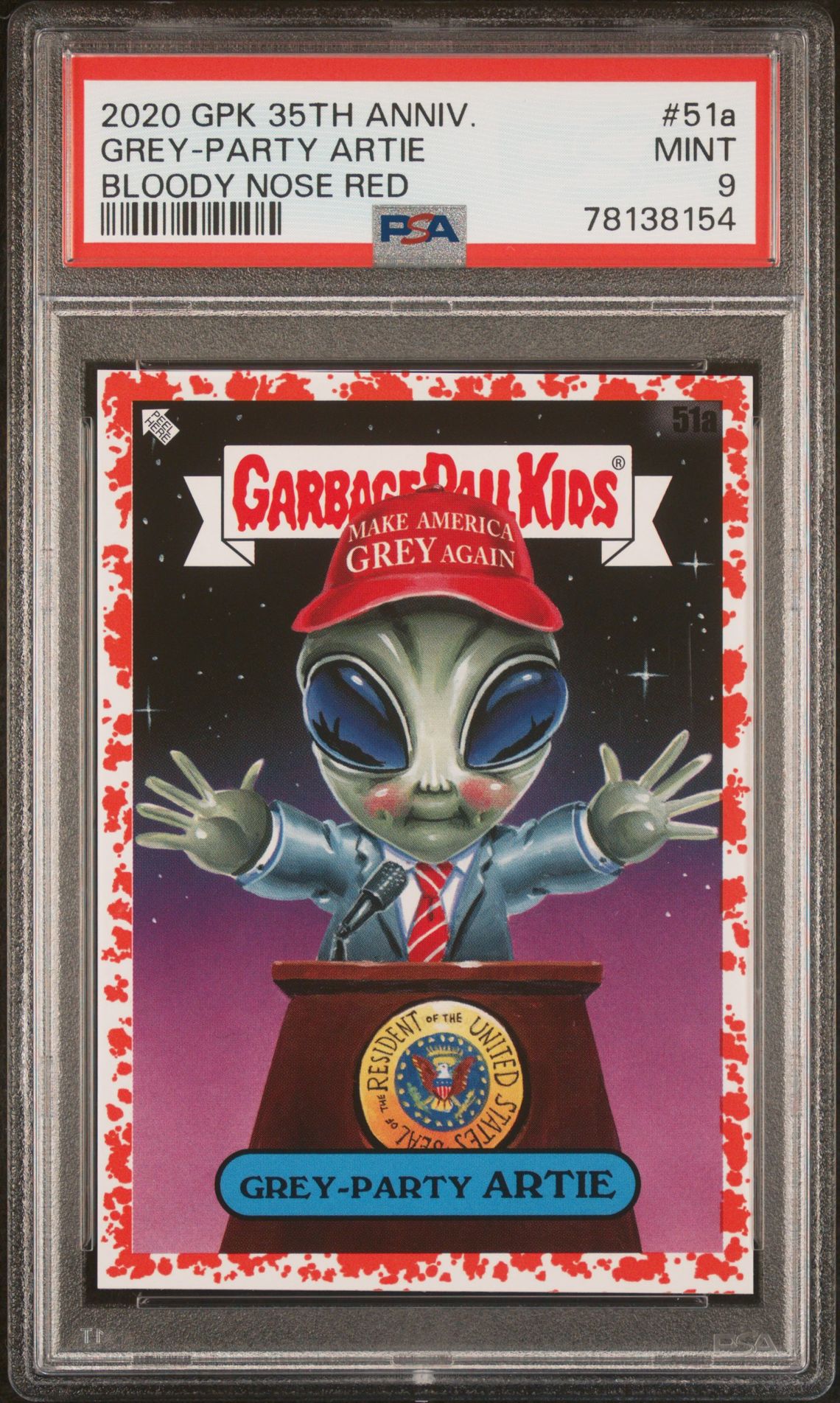 2020 Topps GARBAGE PAIL KIDS 35TH ANNIVERSARY BLOODY NOSE RED #51A Grey-Party Artie front