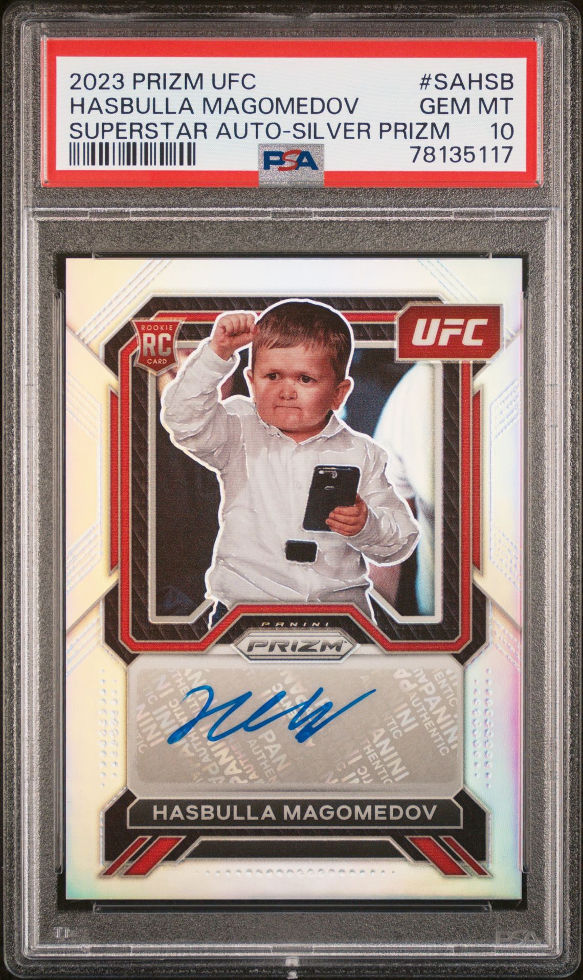 2023 Panini PANINI PRIZM UFC SUPERSTAR AUTOGRAPHS SILVER PRIZM #SAHSB Hasbulla Magomedov front