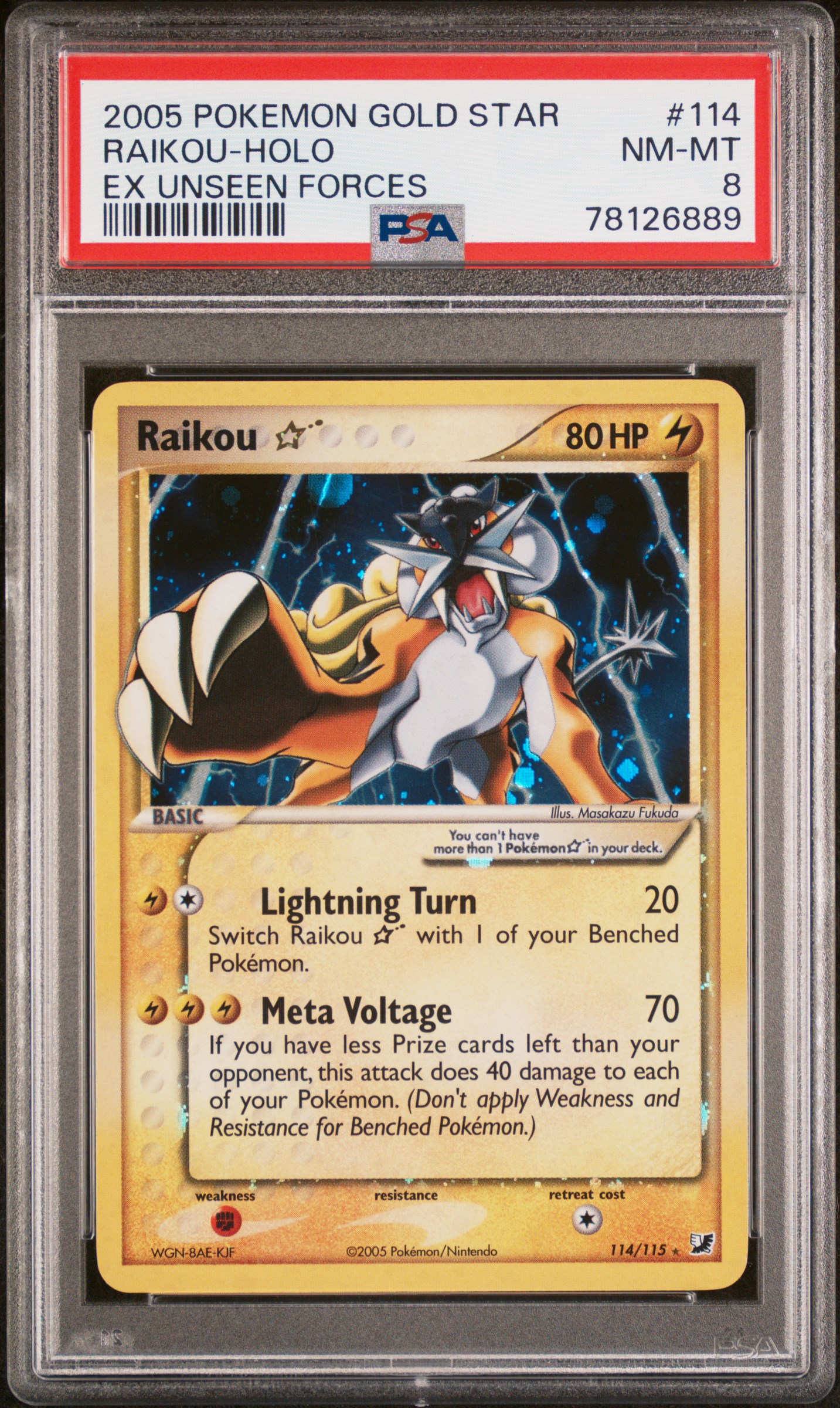 2005 #114 Raikou-Holo Gold Star PSA 8 EX Unseen Forces