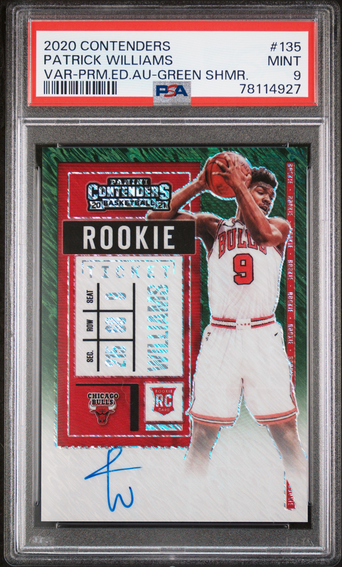 2020-21 Panini Contenders Variation-Premium Edition Autograph-Green Shimmer #135 Patrick Williams Signed Rookie Card – PSA MINT 9