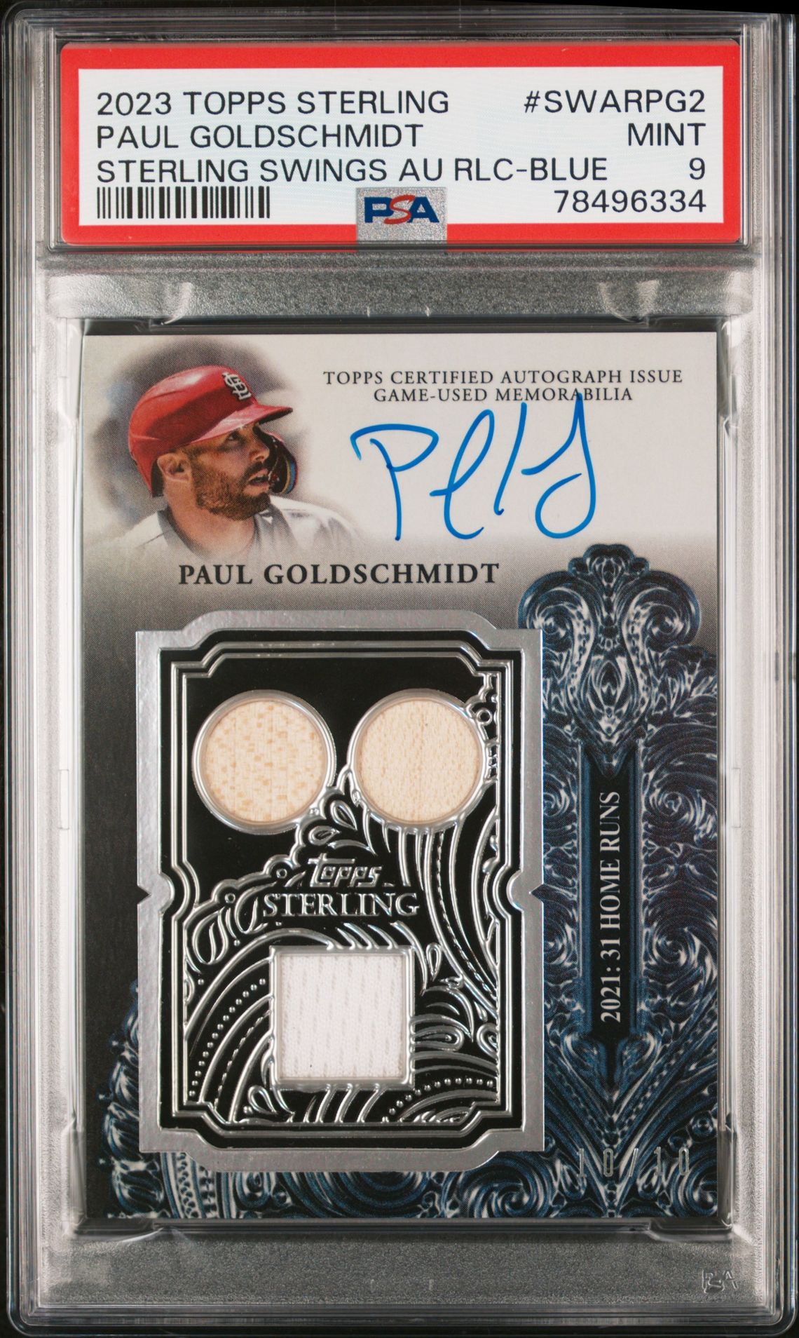 2023 Topps TOPPS STERLING STERLING SWINGS AUTOGRAPH RELICS STERLING SWINGS AU RLC-BLUE #SWARPG2 Paul Goldschmidt front