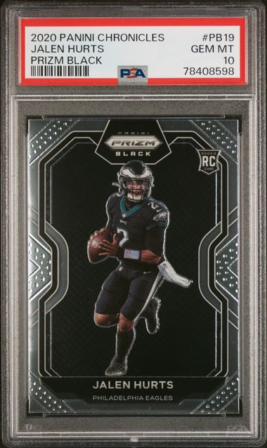 2020 Panini Select Prime Selections Material Signatures NFL Shield Black  Prizm #PSS-JHU Jalen Hurts Signed NFL Shield Patch Rookie Card (#1/1) –  Jersey Number – BGS NM-MT+ 8.5/Beckett 10 on Goldin Auctions