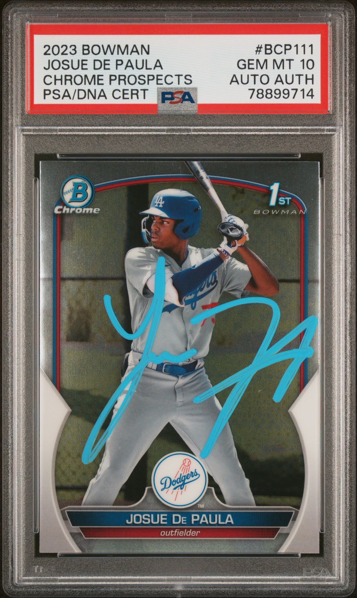 2023 Bowman Chrome Prospects Josue De Paula #Bcp111 (Chrome Prospects) Gem Mt 10 front view - PSA graded GEM MT 10