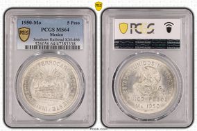 1950-Mo 5 Peso Southeastern Railroad KM-466  Ag MS64