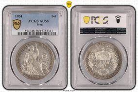 1934 Sol KM-218.2  Ag AU58