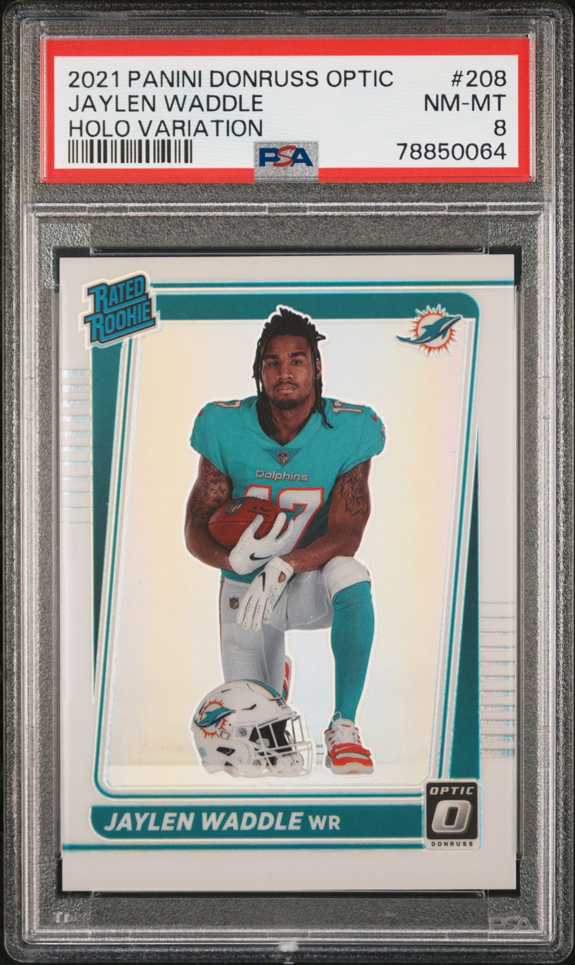 2021 Panini Donruss Optic Jaylen Waddle #208 (Holo Variation) Nm-Mt 8 front