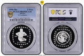 1996-Mo 5 Peso El Luchador KM-597  Ag PR69DCAM
