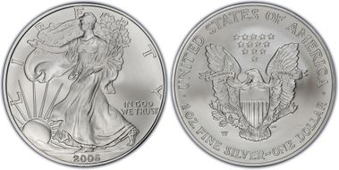 2006-W $1 Burnished Silver Eagle 20th Anniversary SP69