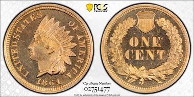 1864 1C Copper Nickel PR67+