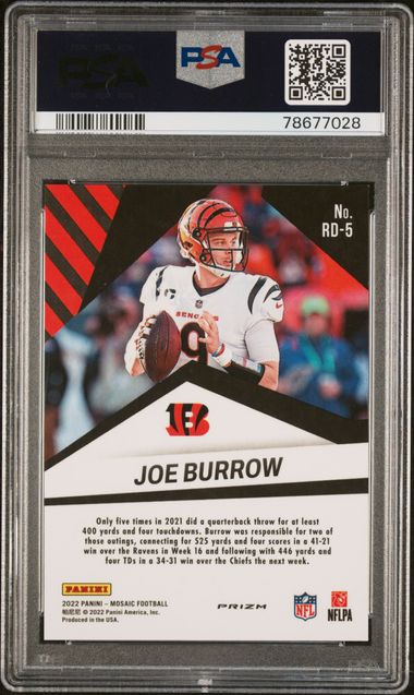2022 Panini Mosaic Razzle Dazzle Joe Burrow #Rd5 (Razzle Dazzle) Gem Mt 10 back