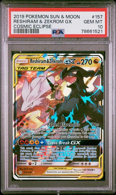 Reshiram & Zekrom GX (157/236 - Cosmic Eclipse) PSA 8