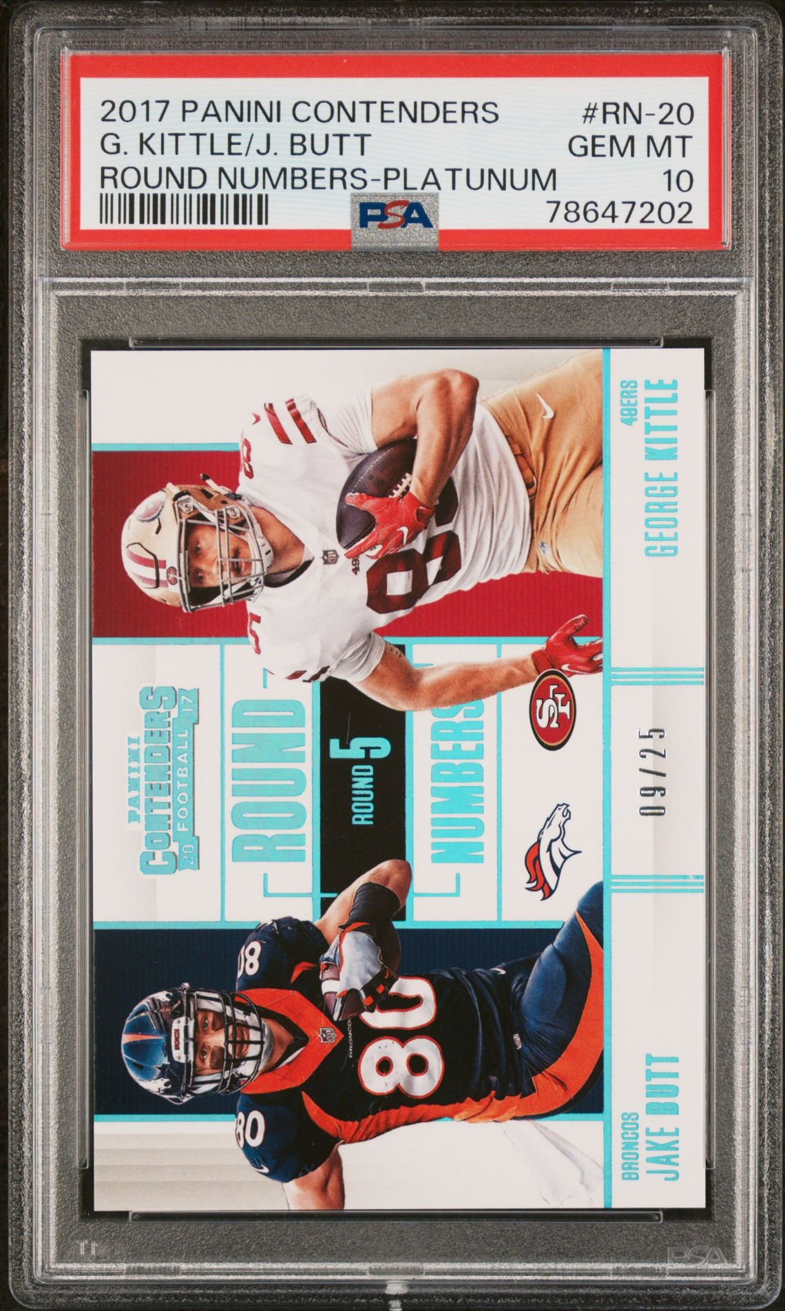 2017 Panini PANINI CONTENDERS ROUND NUMBERS PLATINUM #RN-20 G. Kittle/J. Butt front