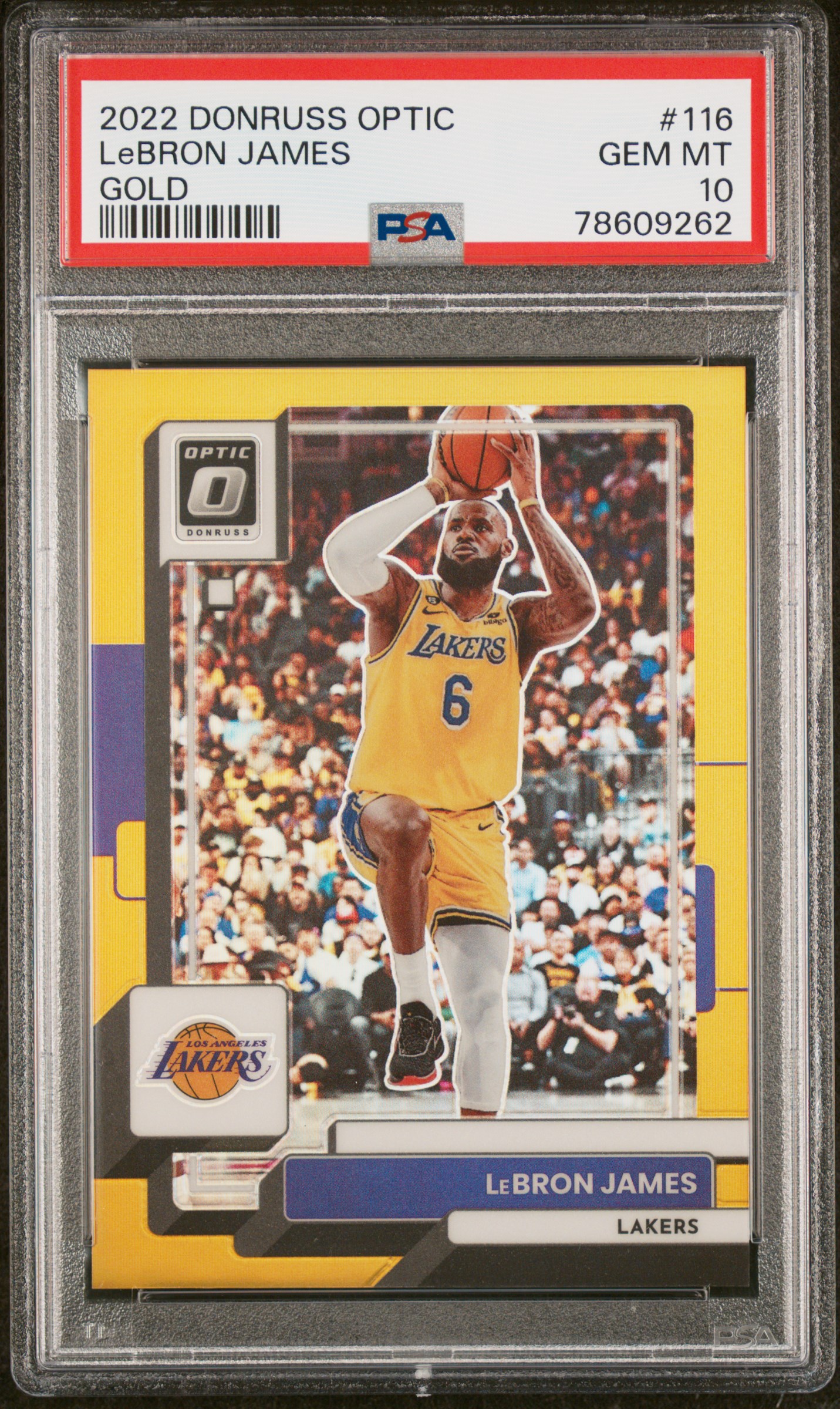 2022-23 Panini Donruss Optic Gold #116 LeBron James (#08/10) – PSA GEM MT 10