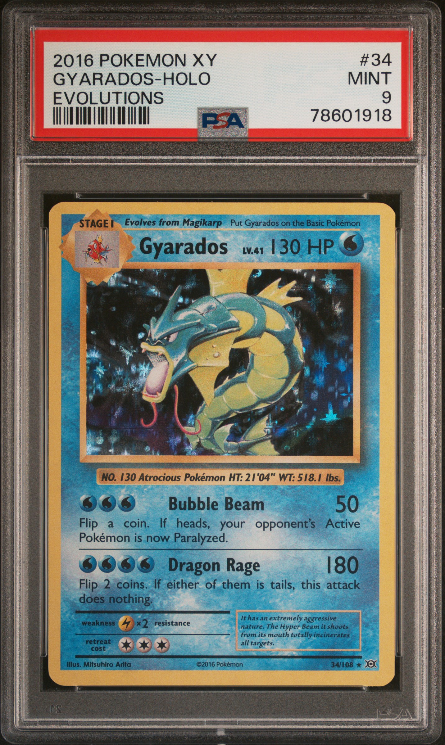 2016 gyarados pokemon card XY109 Holo Black Star Promo Celebrate the incredible history of the TCG hobby by adding this Gyarados 2016 Pokemon Evolutions Holo Rare #34 PSA Authenticated 9 Card to your vault Gyarados Pokemon (2016) 34/108 Evolutions