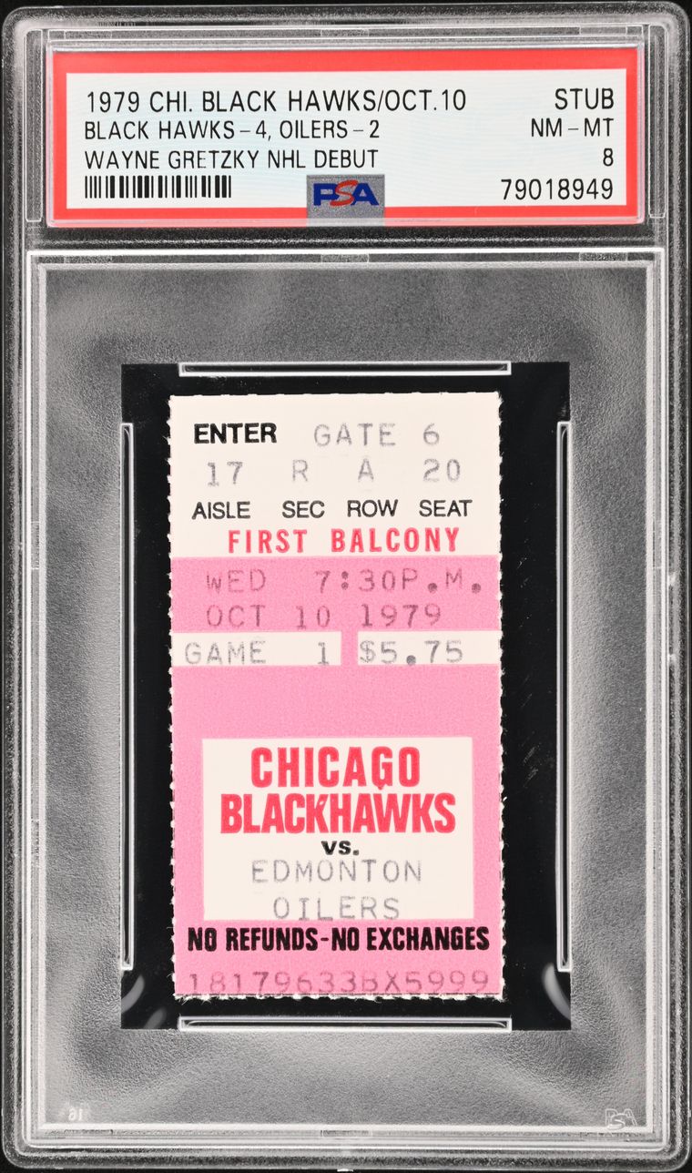 1979 Wayne Gretzky NHL debut ticket stub graded PSA 9, pop one