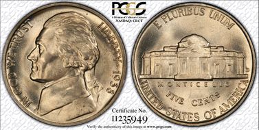 1938-D 5C Jefferson MS65FS