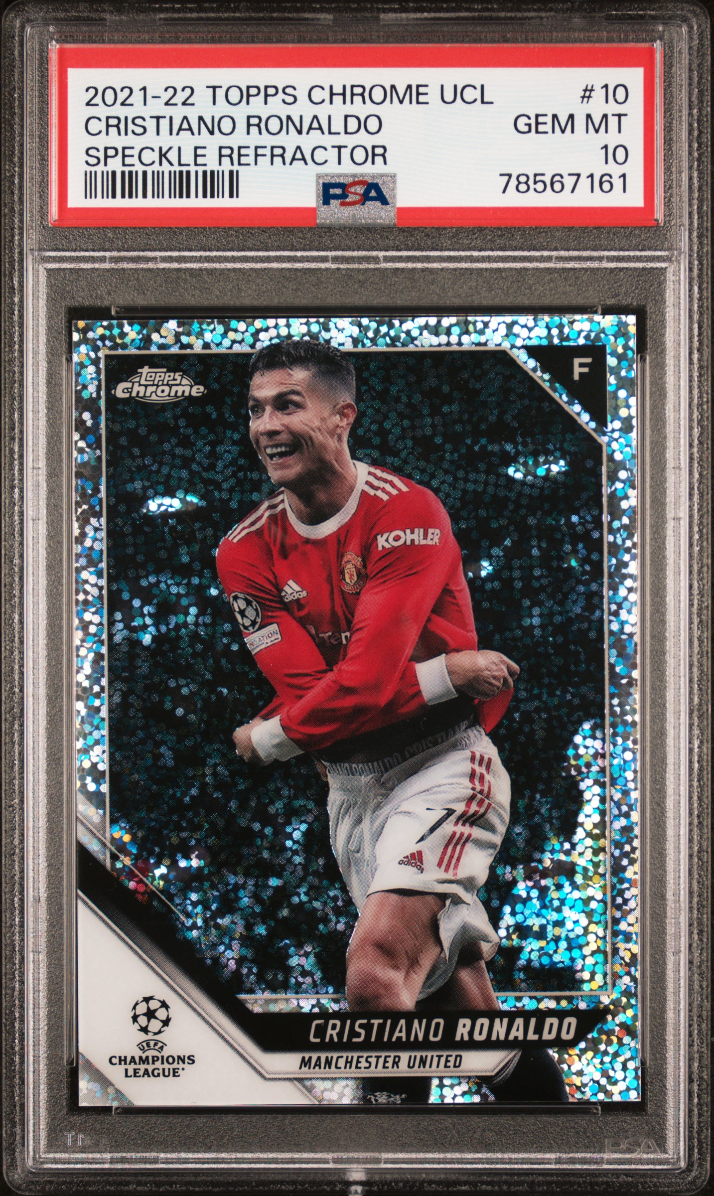 2021 Topps Chrome Uefa Champions League Speckle Refractor 10 Cristiano Ronaldo – PSA GEM MT 10