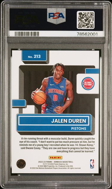 2022 Panini Donruss Jalen Duren #213 (Yellow Holo Laser) Mint 9 back