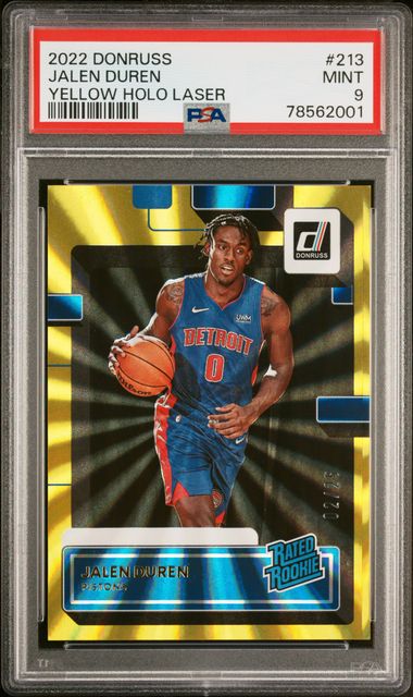 2022 Panini Donruss Jalen Duren #213 (Yellow Holo Laser) Mint 9 front