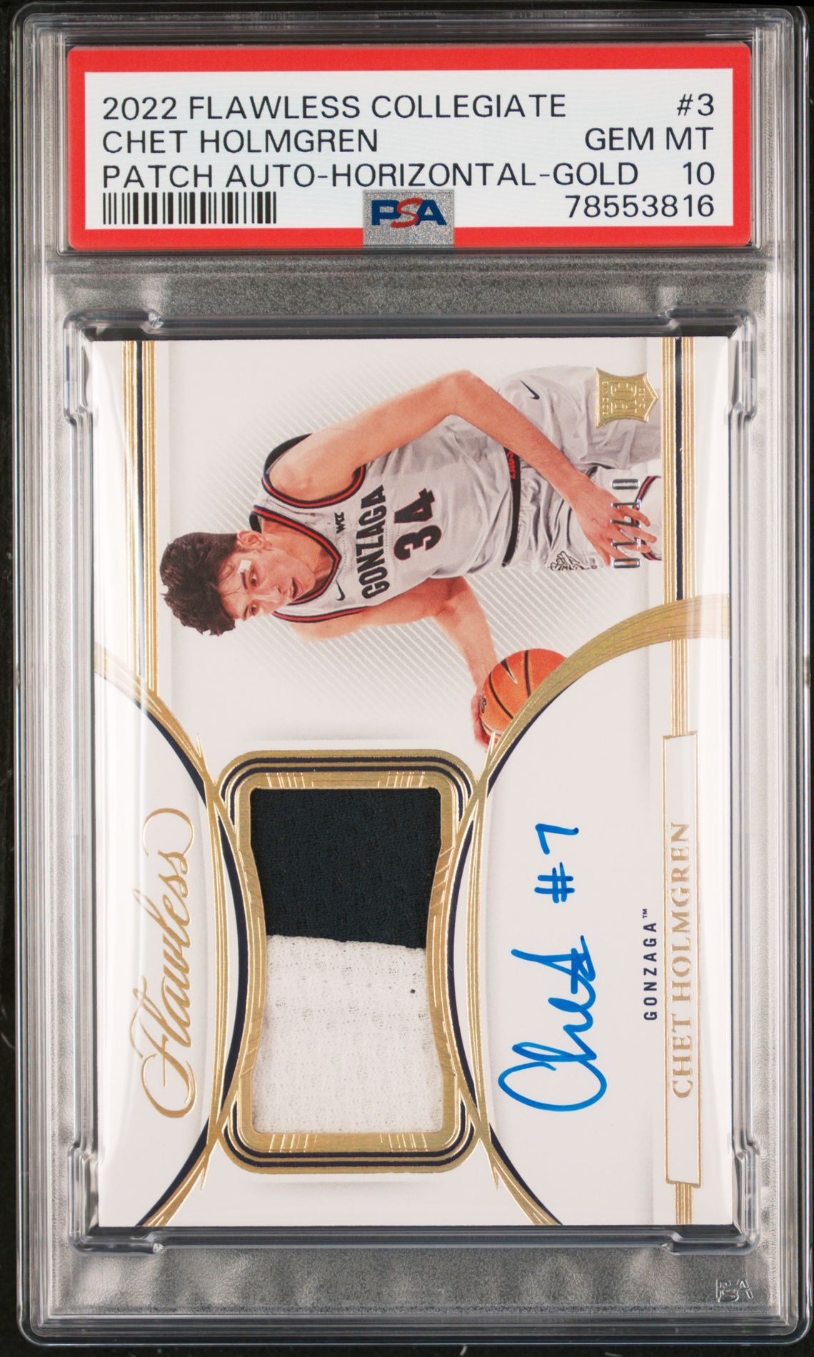 2022 Panini PANINI FLAWLESS COLLEGIATE PATCH AUTO-HORIZONTAL-GOLD #3 Chet Holmgren front