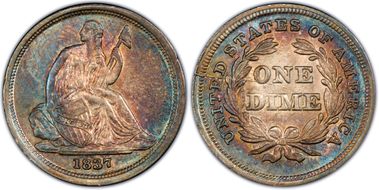 1837 10C Seated, Small Date MS63